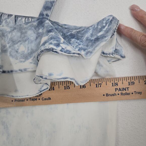 Anthro Holding Horses Dress XS Acid Wash Chambray Ruffle One Shoulder Tie Dye - Picture 9 of 11